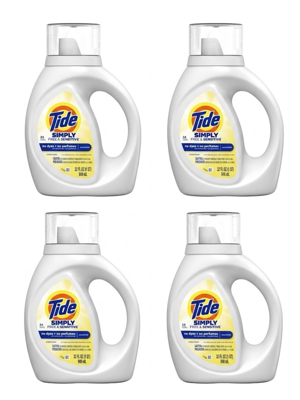 Tide Simply Liquid Laundry Detergent Unscented 32.0 fl oz 32oz x 4 set of 4
